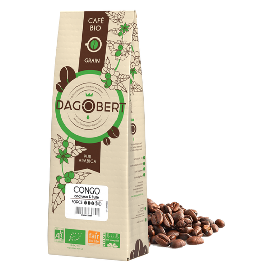 Les Cafés Dagobert -- Congo kivu 100% arabica, bio et équitable - grains (origine Congo) - 1 kg