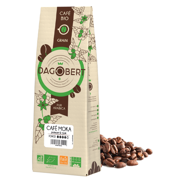 Les Cafés Dagobert -- Mélange café moka Guji 100% arabica, bio et équitable - grains (origine Ethiopie) - 1 kg