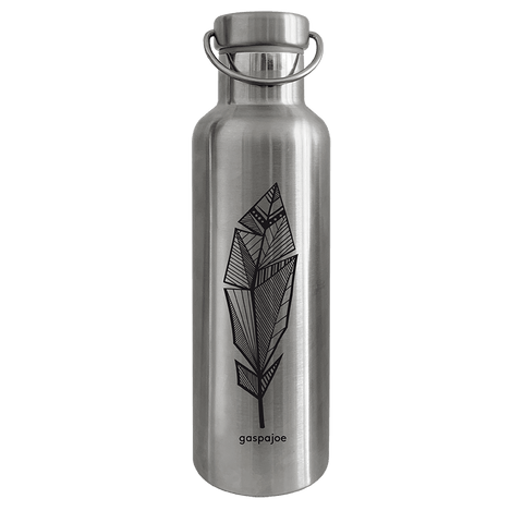 Gourde isotherme Groovy inox Plume noire - 750 mL - Gaspajoe